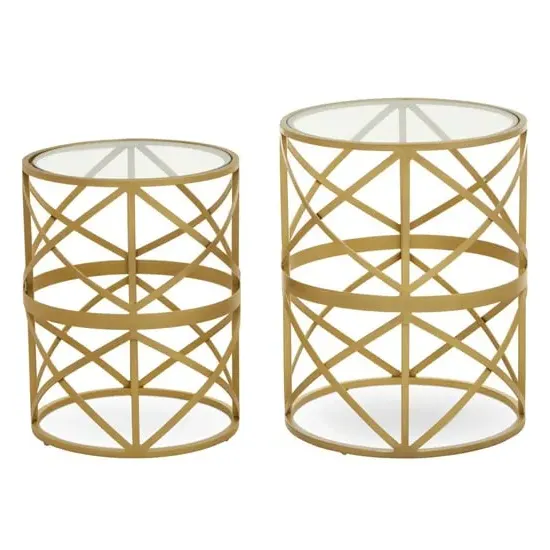 Mekbuda Round Nest of 2 Tables - Gold, Glass
