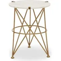 Mekbuda Round Side Table with Angular Legs - White, Marble