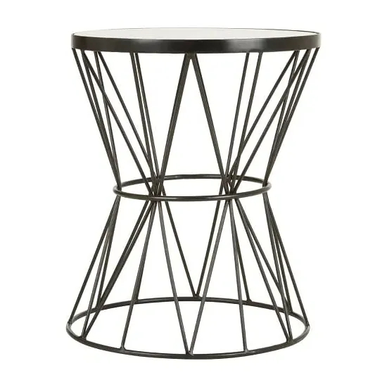 Mekbuda Round Side Table with Corset Frame - White, Marble image