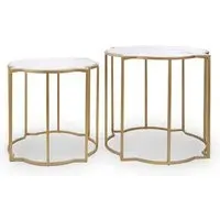 Mekbuda Set of 2 Side Tables with Quatrefoil Top - White, Marble