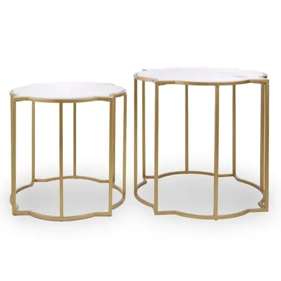 Mekbuda Set of 2 Side Tables with Quatrefoil Top - White, Marble