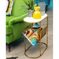 Mekbuda Side Table with Magazine Rack - White, Marble