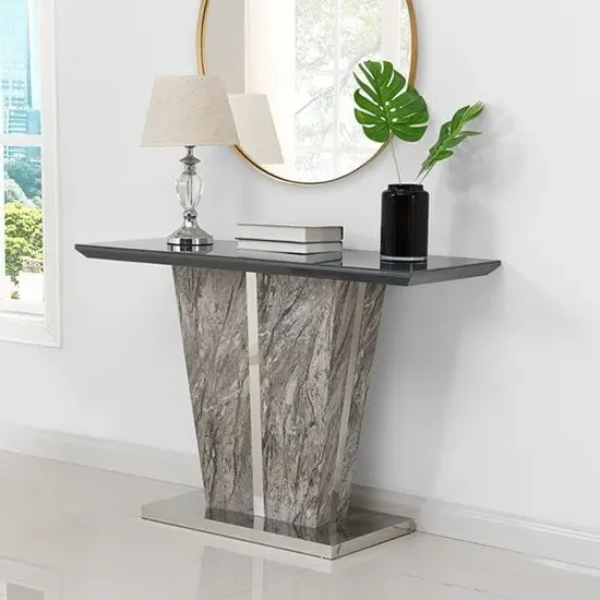 Melange Console Table - Grey, Marble Effect Glass