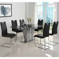 Melange Large Dining Set with 6 Petra Chairs - Black, Glass