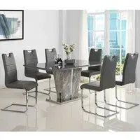 Melange Large Dining Set with 6 Petra Chairs - Grey, Glass