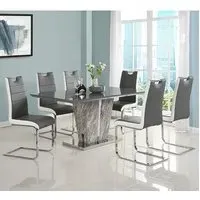 Melange Large Dining Set with 6 Petra Chairs - Grey White, Glass