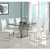 Melange Large Dining Set with 6 Petra Chairs - White, Glass