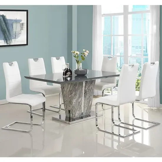 Melange Large Dining Set with 6 Petra Chairs - White, Glass