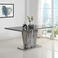 Melange Large Glass Top Dining Table - Grey, Marble Effect