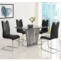Melange Small Dining Set with 4 Petra Chairs - Black, Glass