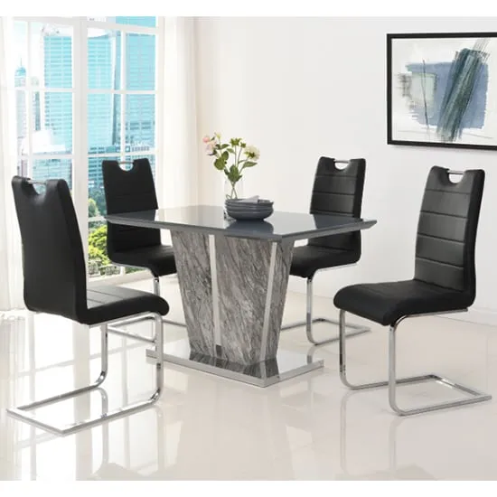Melange Small Dining Set with 4 Petra Chairs - Black, Glass image