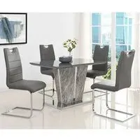 Melange Small Dining Set with 4 Petra Chairs - Grey, Glass