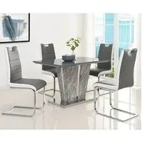 Melange Small Dining Set with 4 Petra Chairs - Grey White, Glass