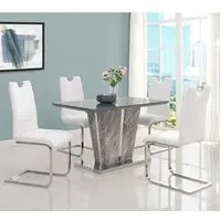 Melange Small Dining Set with 4 Petra Chairs - White, Glass