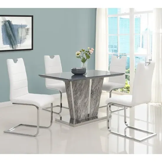 Melange Small Dining Set with 4 Petra Chairs - White, Glass