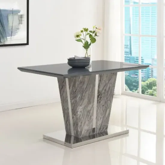 Melange Small Glass Top Dining Table - Grey, Marble Effect image