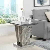 Melange Square Lamp Table - Grey, Marble Effect Glass