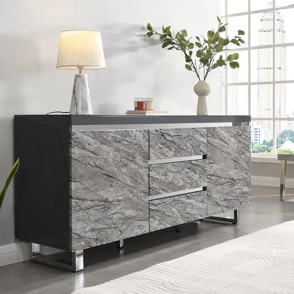 Melange Sydney Large Sideboard with 2 Door 3 Drawer - Grey