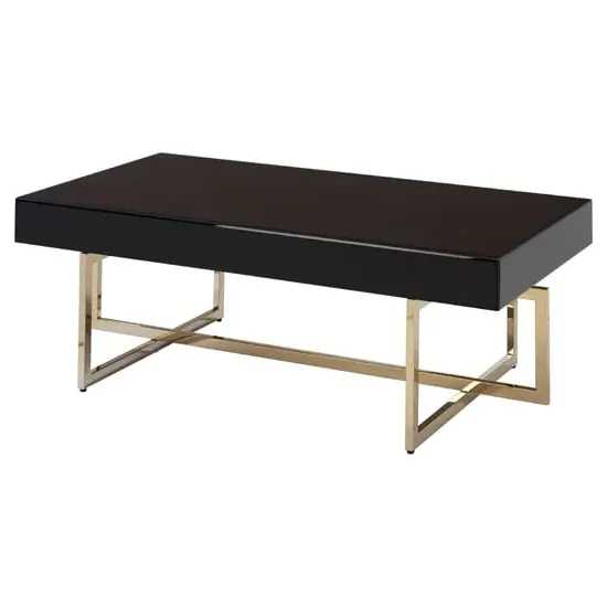 Meleph Coffee Table with Gold Steel Frame - Black, Glass product