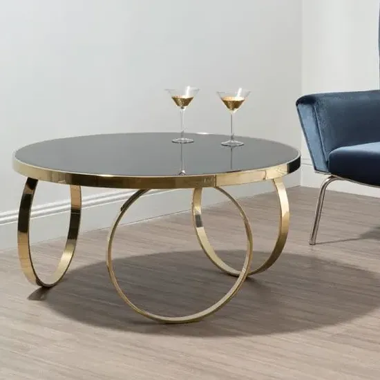 Meleph Round Coffee Table - Black, Glass