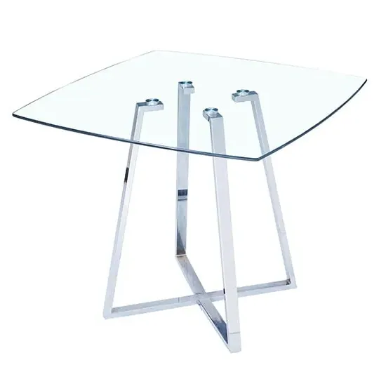 Melito Square Dining Table - Clear Glass, Chrome