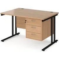 Melor 1200mm Cantilever Computer Desk with 3 Drawers - Beech, MDF