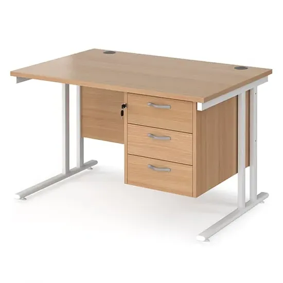 Melor 1200mm Cantilever Computer Desk with 3 Drawers - Beech, MDF