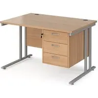 Melor 1200mm Cantilever Computer Desk with 3 Drawers - Beech, MDF