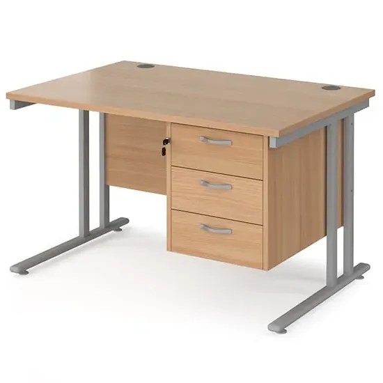 Melor 1200mm Cantilever Computer Desk with 3 Drawers - Beech, MDF