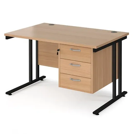 Melor 1200mm Cantilever Computer Desk with 3 Drawers - Beech, MDF