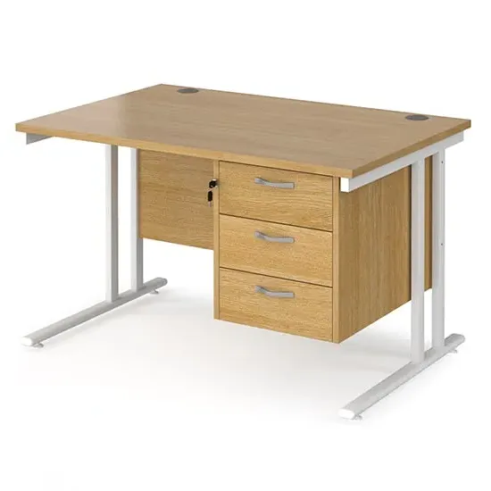 Melor 1200mm Cantilever Computer Desk with 3 Drawers - Oak, MDF