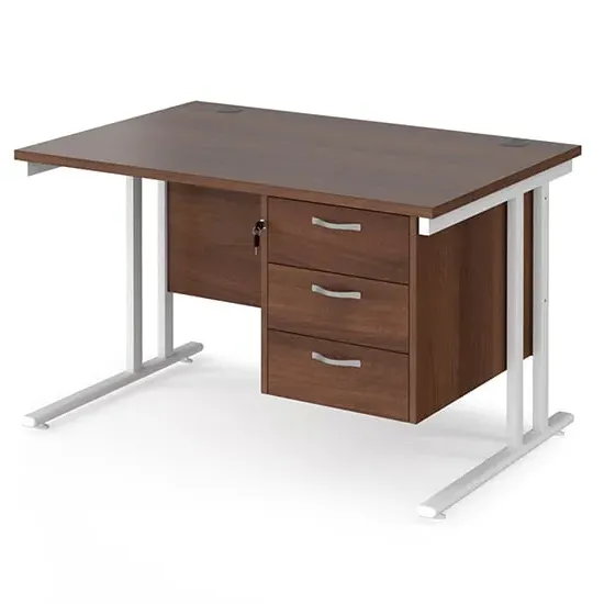 Melor 1200mm Cantilever Computer Desk with 3 Drawers - Walnut, MDF