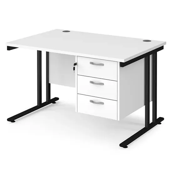 Melor 1200mm Cantilever Computer Desk with 3 Drawers - White, MDF