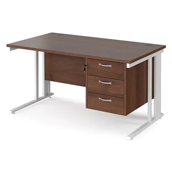 Melor Cable Managed Computer Desk with 3 Drawers - Walnut, MDF