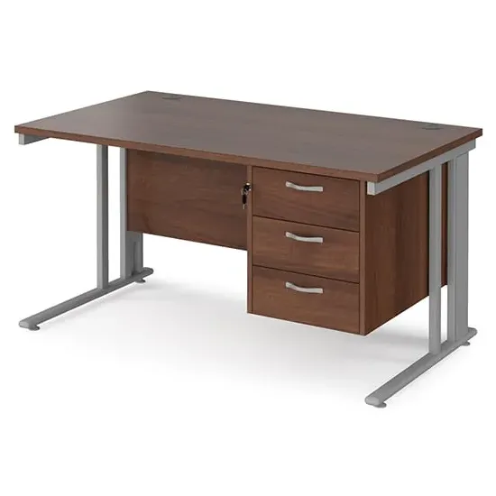 Melor Cable Managed Computer Desk with 3 Drawers - Walnut, MDF
