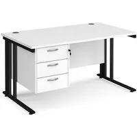 Melor Cable Managed Computer Desk with 3 Drawers - White, MDF