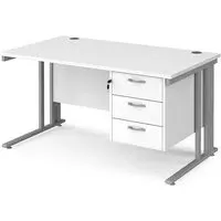 Melor Cable Managed Computer Desk with 3 Drawers - White, MDF