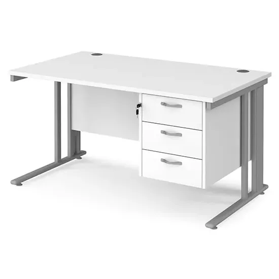 Melor Cable Managed Computer Desk with 3 Drawers - White, MDF