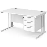 Melor Cable Managed Computer Desk with 3 Drawers - White, MDF