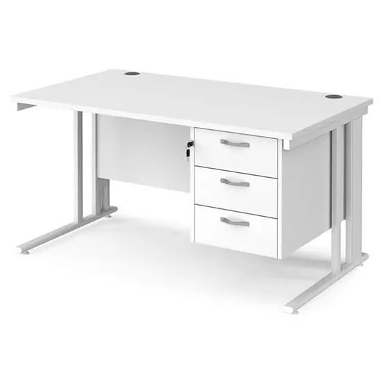 Melor Cable Managed Computer Desk with 3 Drawers - White, MDF