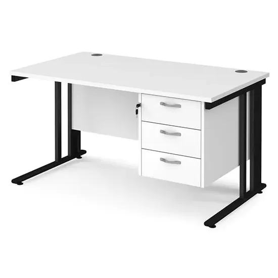 Melor Cable Managed Computer Desk with 3 Drawers - White, MDF
