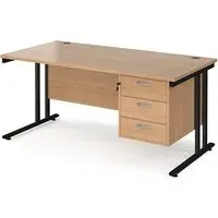 Melor Cantilever Computer Desk with 3 Drawers - Beech, MDF