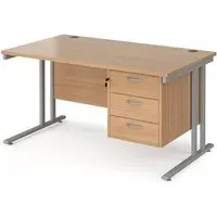 Melor Cantilever Computer Desk with 3 Drawers - Beech, MDF
