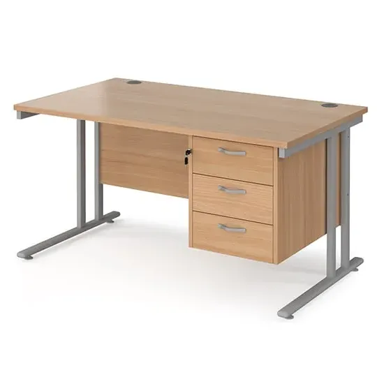 Melor Cantilever Computer Desk with 3 Drawers - Beech, MDF