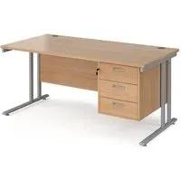 Melor Cantilever Computer Desk with 3 Drawers - Beech, MDF