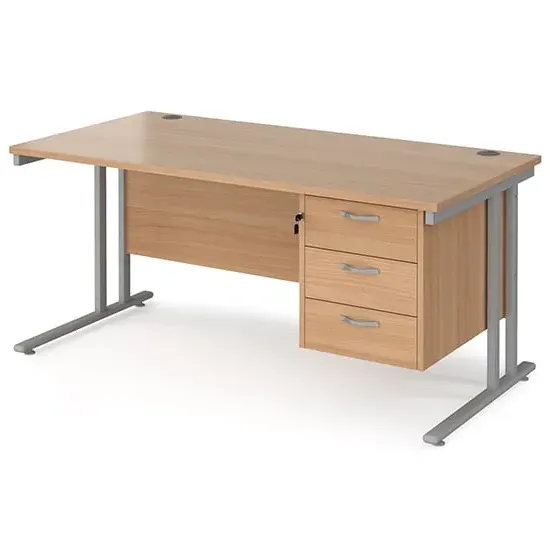 Melor Cantilever Computer Desk with 3 Drawers - Beech, MDF