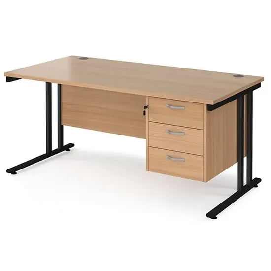 Melor Cantilever Computer Desk with 3 Drawers - Beech, MDF