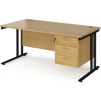 Melor Cantilever Computer Desk with 3 Drawers - Oak, MDF
