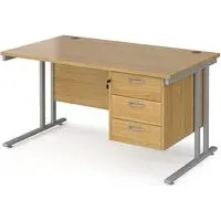 Melor Cantilever Computer Desk with 3 Drawers - Oak, MDF