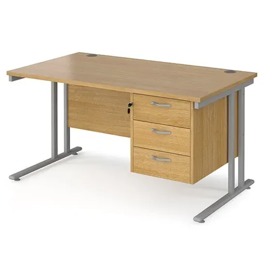 Melor Cantilever Computer Desk with 3 Drawers - Oak, MDF